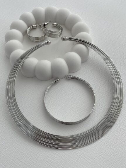 Özel Seri Marka Model Tel Tasarım Gümüş Kolye Bileklik Küpe Seti