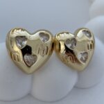 Çelik Zirkon Taşlı Kalp Tasarım Gold Marka Küpe
