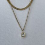 Çelik İtalyan Zincir Baget Taşlı İkili Gold Kolye