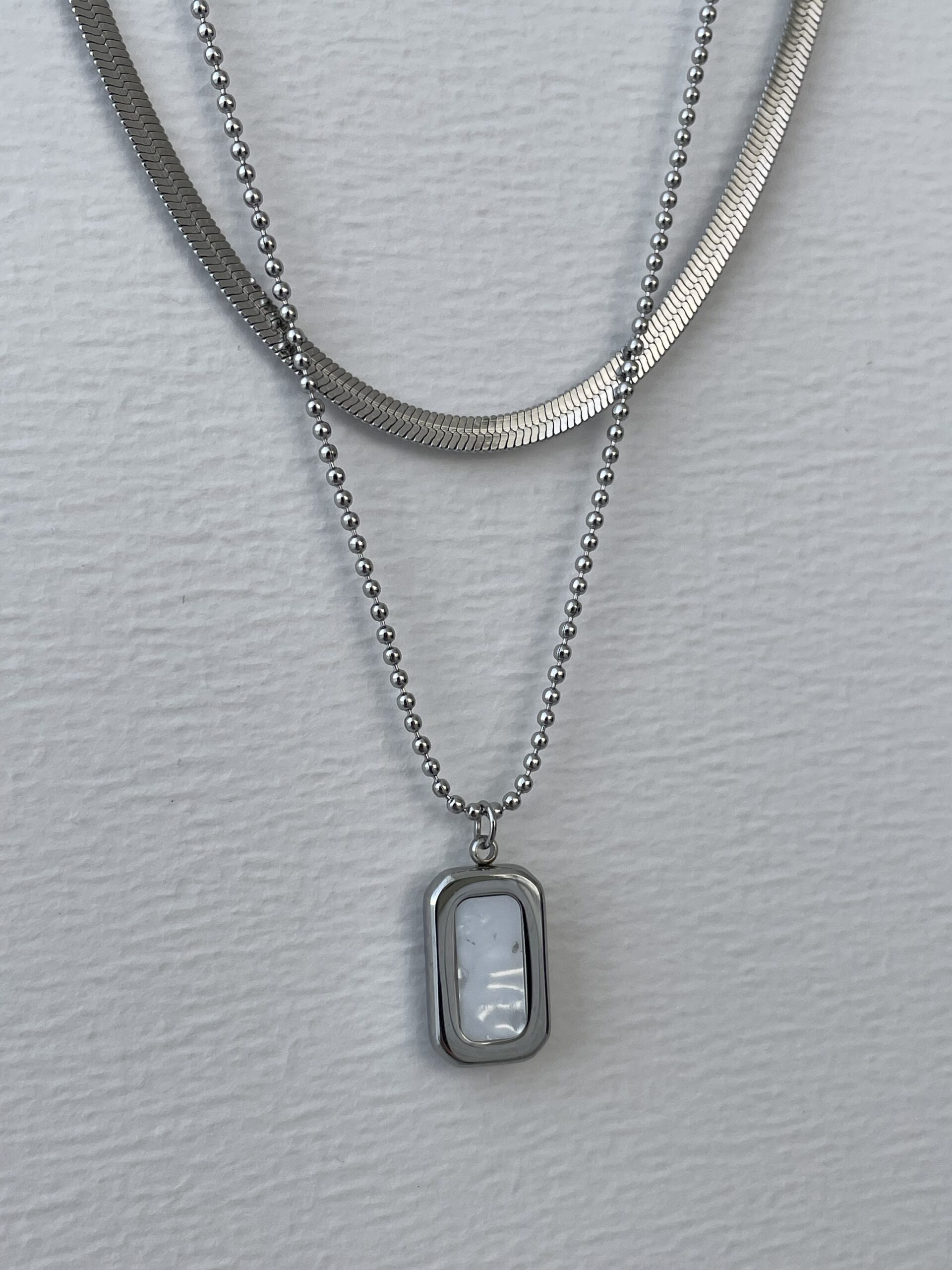 img_5907 Çelik Sedef Detaylı Arkası Yazılı İkili Gümüş İtalyan Kolye