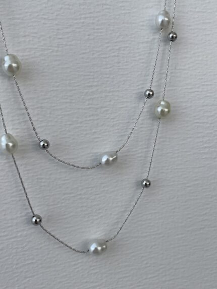 Çelik İnci Detaylı İkili Gümüş Kolye