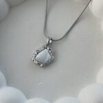 Çelik Asimetrik Desen Sedefli Gümüş Kolye