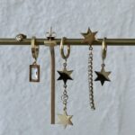 Çelik Zirkon Taşlı Yıldız Tasarım Altılı Gold Küpe Seti