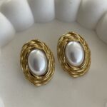 Çelik Büyük İnci Tasarım Gold Vintage Küpe