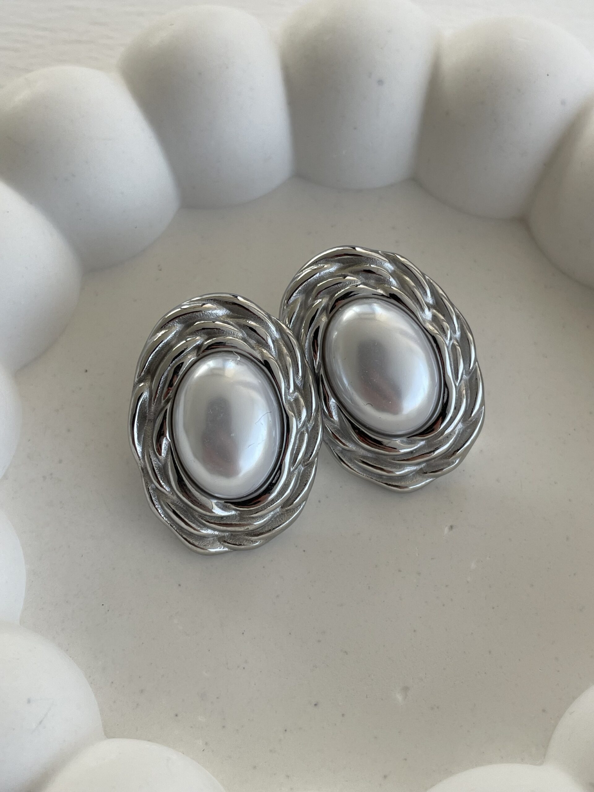 img_6951 Çelik Büyük İnci Tasarım Gümüş Vintage Küpe