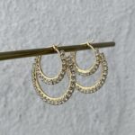 Özel Seri Zirkon Taşlı Yarım Ay İkili Gold Küpe