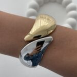 Özel Seri Üçgen Damla Tasarım Gold & Gümüş Kelepçe Bileklik
