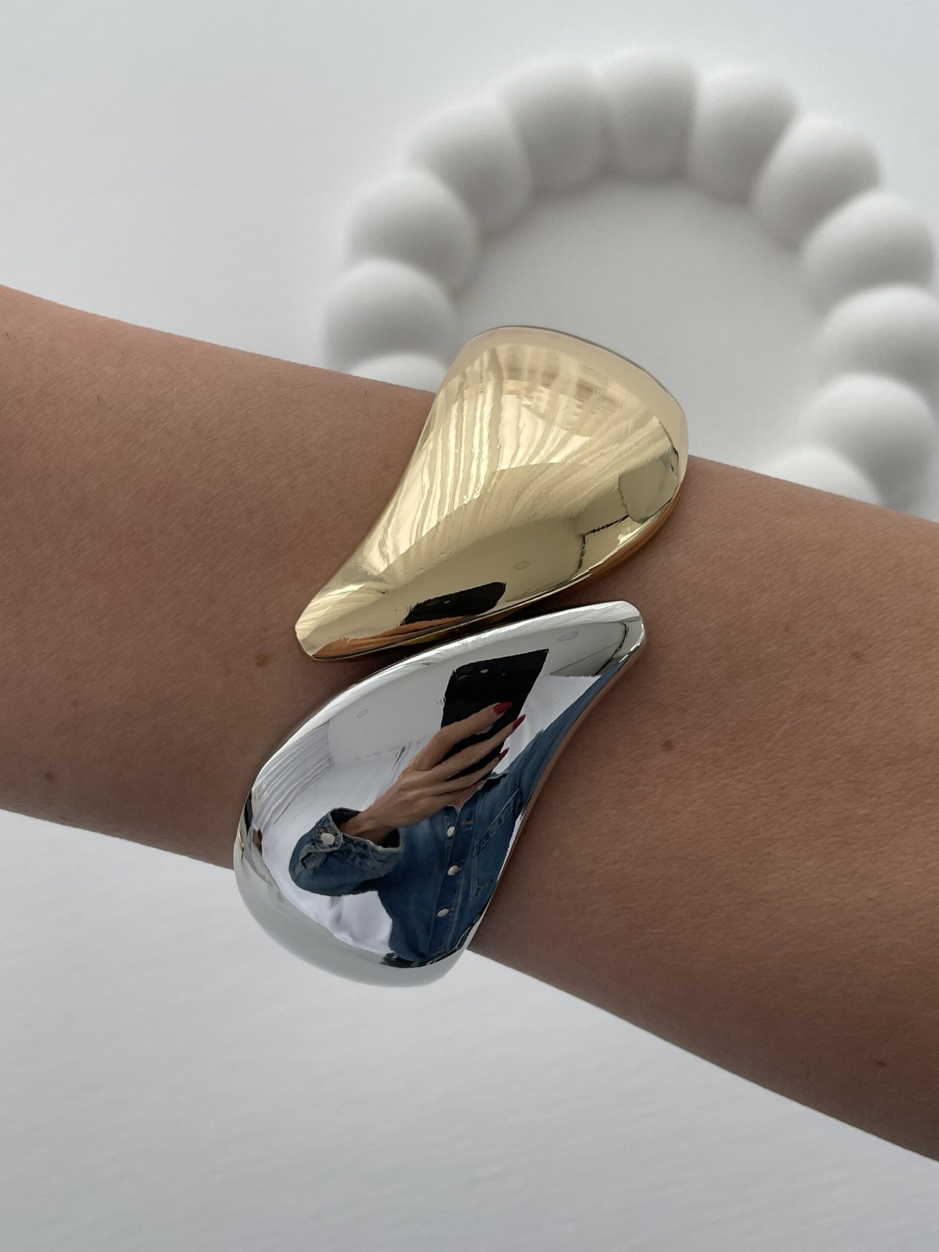 img_7552 Özel Seri Üçgen Damla Tasarım Gold & Gümüş Kelepçe Bileklik