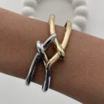 Özel Seri X Tasarım Gold & Gümüş Kelepçe Bileklik