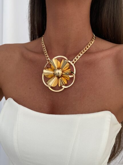Özel Seri Çiçek Tasarım Gurmet Zincir Gold Kolye