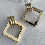 Özel Seri Kare Tasarım Büyük Boy Gold Küpe