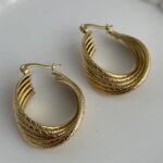 Çelik Geometrik Desen Gold Küpe
