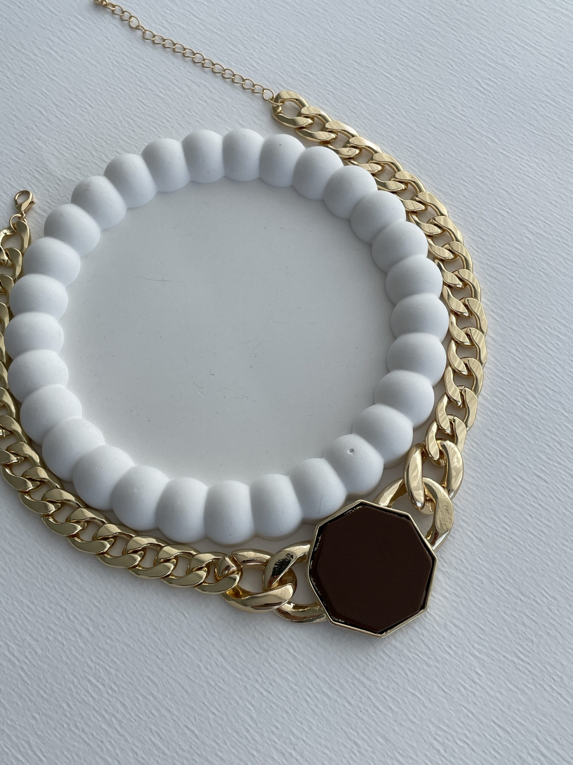 img_1969 Özel Seri Geometrik Tasarım Kahve & Gold Gurmet Zincir Kolye