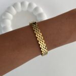 Çelik Geometrik Desen Gold Kelepçe Bileklik