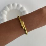 Çelik Geometrik Desen Gold Kelepçe Bileklik