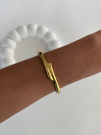 Çelik Geometrik Desen Gold Kelepçe Bileklik