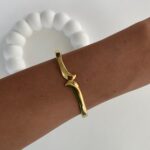 Çelik Geometrik Desen Gold Kelepçe Bileklik