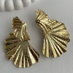 Özel Seri İkili Yaprak Tasarım Büyük Boy Gold Küpe