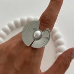 Özel Seri Geometrik Desen İnci Detaylı Gümüş Ayarlanabilir Yüzük