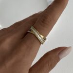 Çelik Baget Taşlı X Tasarım Gold Yüzük