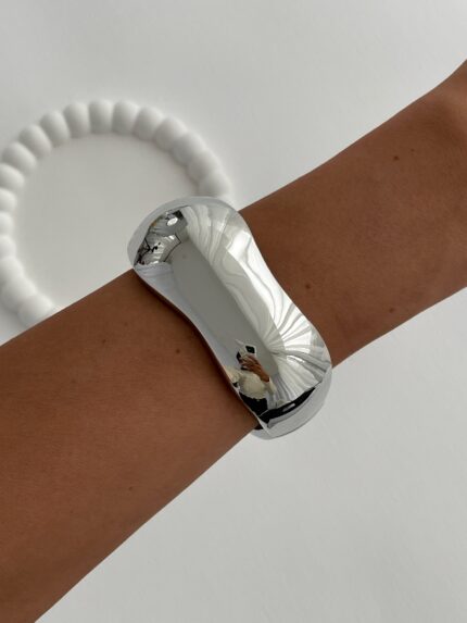 Özel Seri Asimetrik Tasarım Kalın Gümüş Kelepçe Bileklik