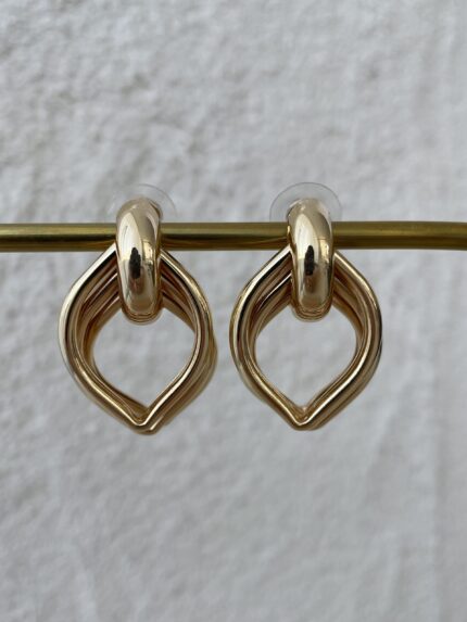 Özel Seri Damla Tasarım Üçlü Gold Küpe