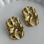 Çelik Soyut Desen Dikdörtgen Tasarım Gold Küpe