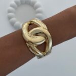 Özel Seri İç İçe Oval Tasarım Gold Kelepçe Bileklik