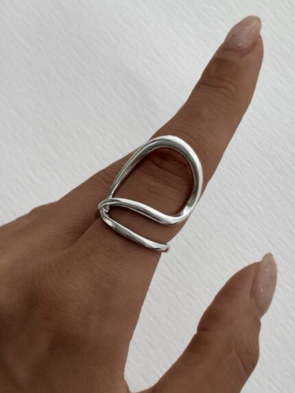 Özel Seri Geometrik Desen Gümüş Ayarlanabilir Yüzük