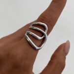 Özel Seri Geometrik Desen Gümüş Ayarlanabilir Yüzük