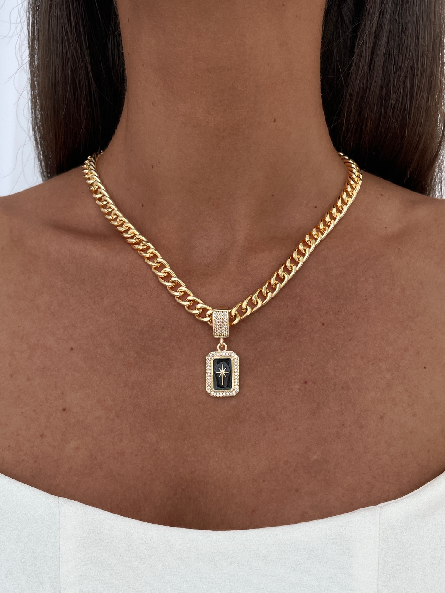 img_2013 Özel Seri Dikdörtgen Yıldız Tasarım Gold Gurmet Zincir Kolye