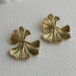 Çelik İkili Yaprak Tasarım Gold Küpe