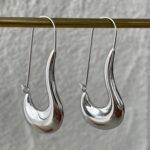 Çelik Çengelli İğne Tasarım Büyük Gümüş Küpe