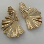 Özel Seri İkili Yaprak Tasarım Büyük Boy Gold Küpe 8cm