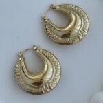 Çelik Vintage Tasarım Oval Gold Halka Küpe