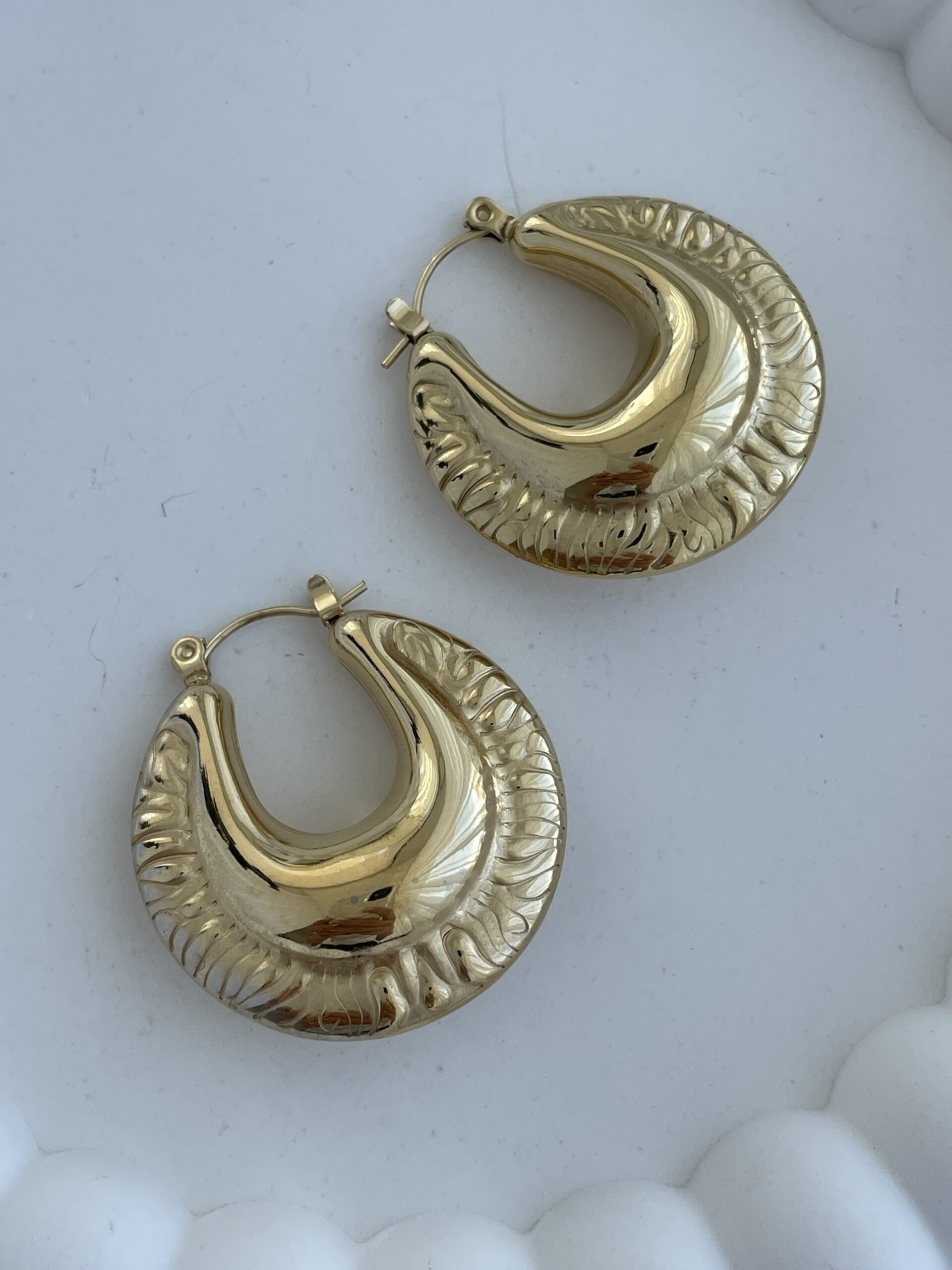img_3786 Çelik Vintage Tasarım Oval Gold Halka Küpe