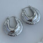 Çelik Vintage Tasarım Oval Gümüş Halka Küpe