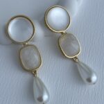 Özel Seri İncili Büyük Boy Gold Vintage Küpe 7cm