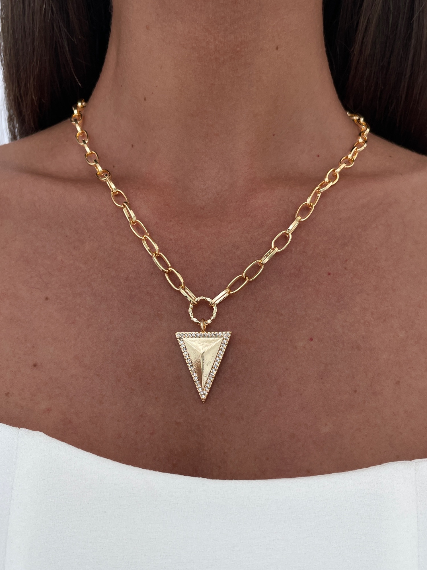 img_4666 Özel Seri Üçgen Tasarım Gold Figaro Zincir Kolye