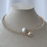 Özel Seri Tek Sıra Zirkon Taşlı Gold İnci Choker Kolye