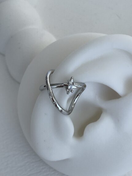 Özel Seri Zirkon Taşlı X Tasarım Gümüş Baget Earcuff