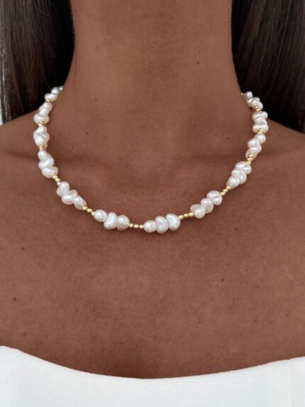 Özel Seri Gold Top Detaylı Barok İnci Kolye