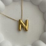 Çelik Gold N Harf Bubble Kolye