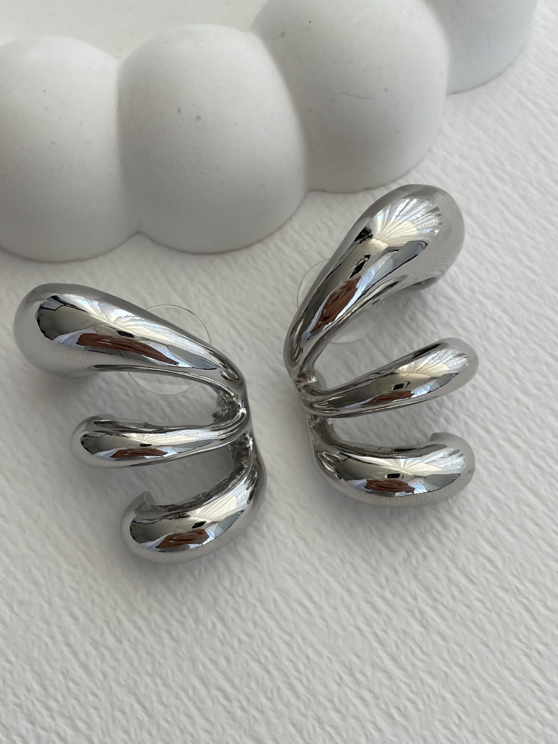 img_1110 Özel Seri Kulağı Saran Üçlü Damla Tasarım Gümüş Küpe