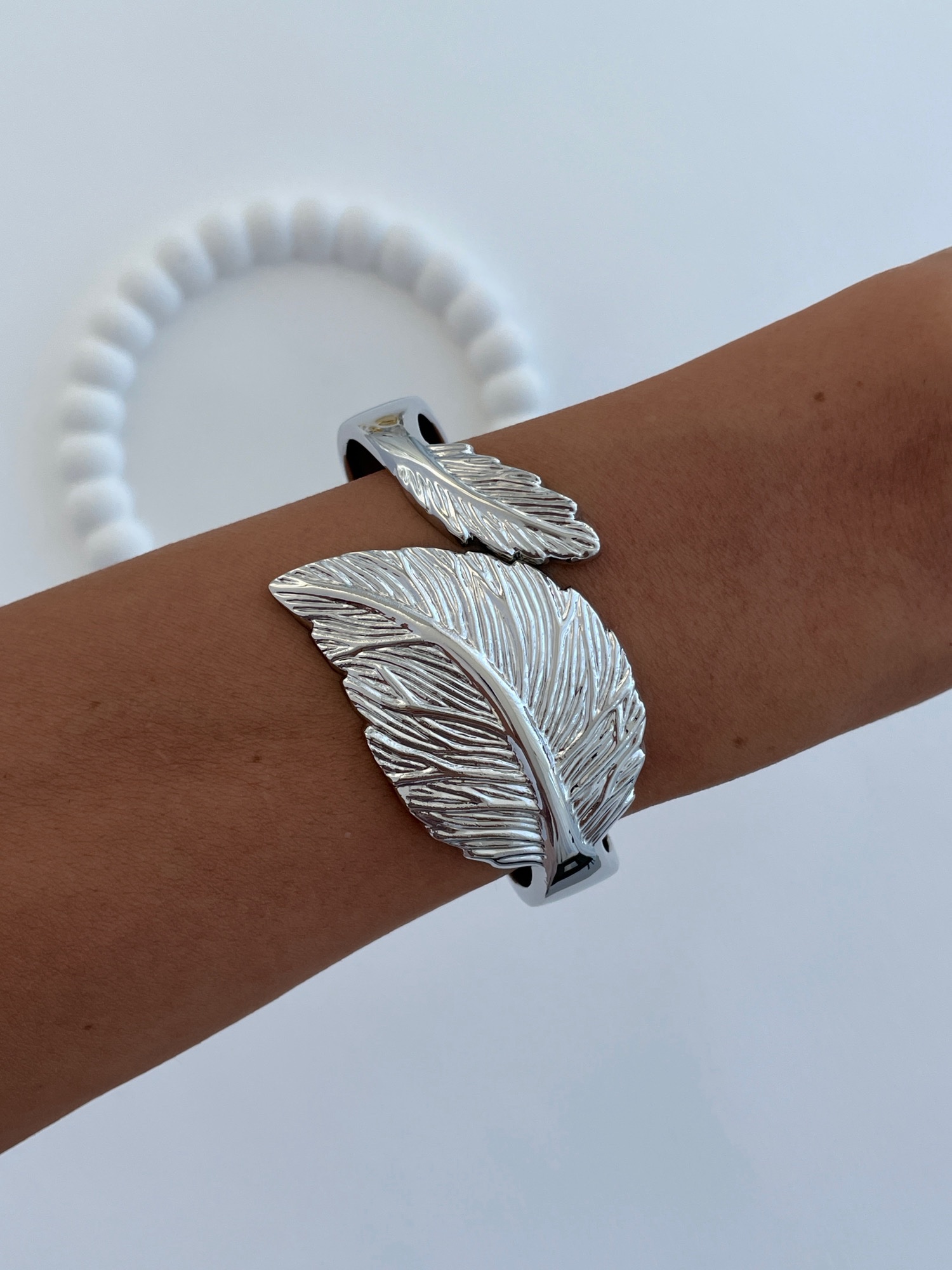 img_6866 Özel Seri Kalın Yaprak Tasarım Gümüş Kelepçe Bileklik