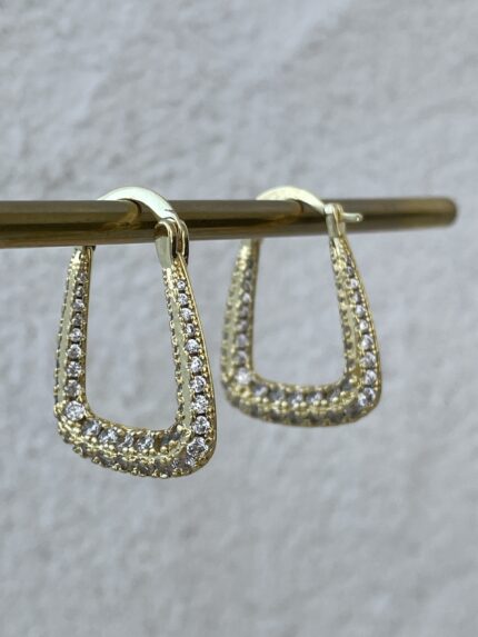 Özel Seri Zirkon Taşlı Geometrik Desen Gold Küpe