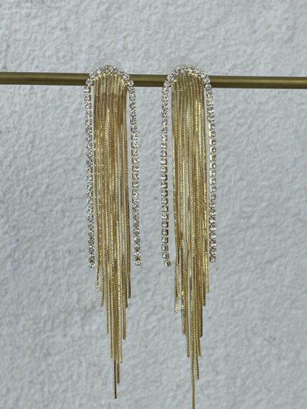 Özel Seri Zirkon Taşlı Gold Sallantılı Küpe