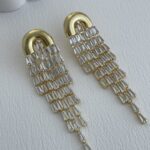 Özel Seri Baget Taşlı ZR Model Gold Sallantılı Küpe