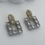 Özel Seri Gold & Gümüş Kare Tasarım Taşlı Küpe