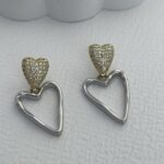 Özel Seri Gold & Gümüş Zirkon Taşlı Kalp Küpe